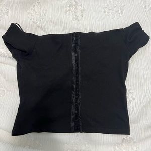 Top Shop black cropped off shoulder top with front clasps
